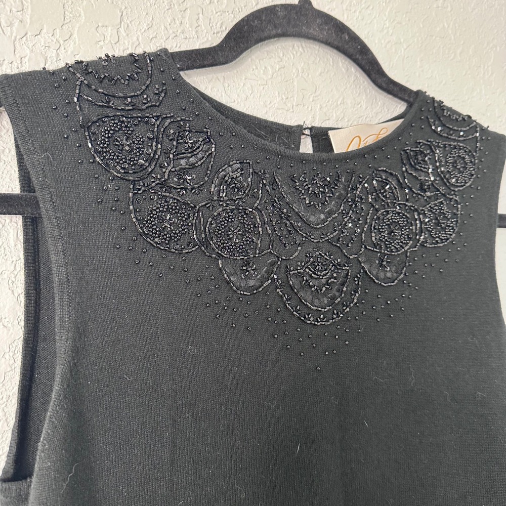 Rickie Freeman Teri Jon Nites Black Beaded Sweater Tank Top L Silk Cashmere - Picture 2 of 6